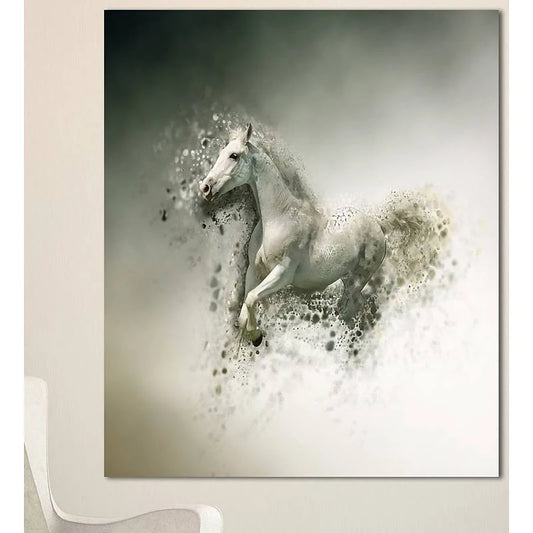 Design Art &Smart White Horse Running& Graphic Art on Wrapped Canvas VIW3_Y0YWV53