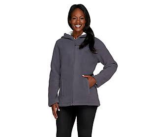 Denim Co. Zip Front Fleece Jacket w/ Hood and Sherpa lining, Size XX-Small, Charcoal Grey GZO4_H5NVA03