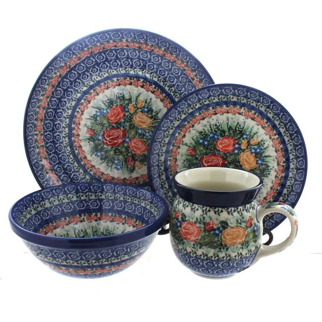 Ceramika Artystyczna Crimson Roses 16 Piece Dinner Set Polish Pottery EZA0_E3AAL65