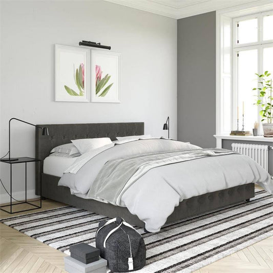 DHP Sherry Upholstered Bed in Queen Size Frame in Gray Velvet ERW1_T3YJM47