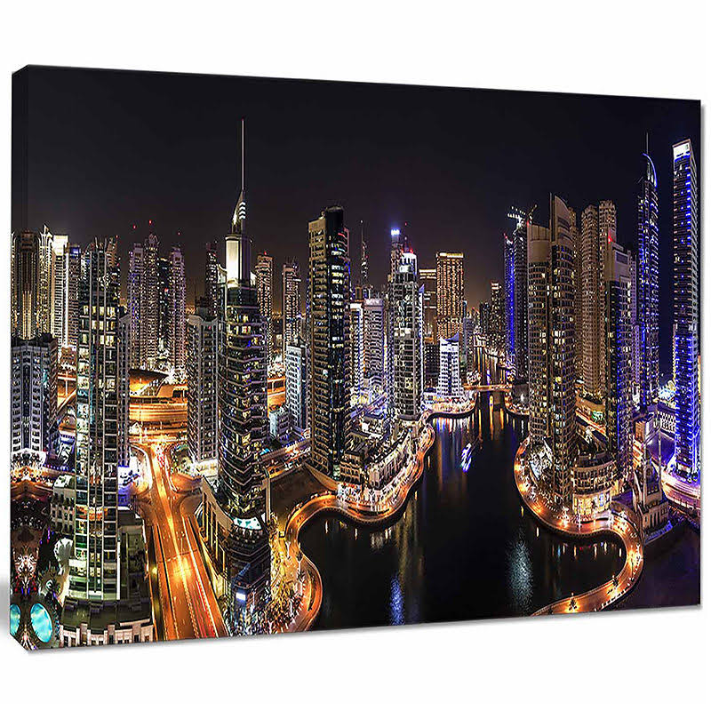 Design Art Dubai Marina View at Night Cityscape Photographic Print on Wrapped Canvas Size: 28x22 H x 60x22 W x 1.5x22 D LFG0_F5QCG34