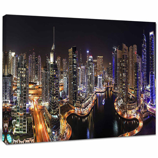 Design Art Dubai Marina View at Night Cityscape Photographic Print on Wrapped Canvas Size: 28x22 H x 60x22 W x 1.5x22 D LFG0_F5QCG34