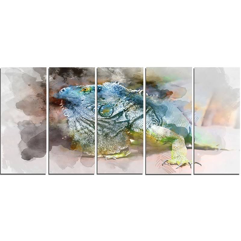 Design Art Green Iguana Close-up 5 Piece Painting Print on Wrapped Canvas Set DRA8_L9SAP06