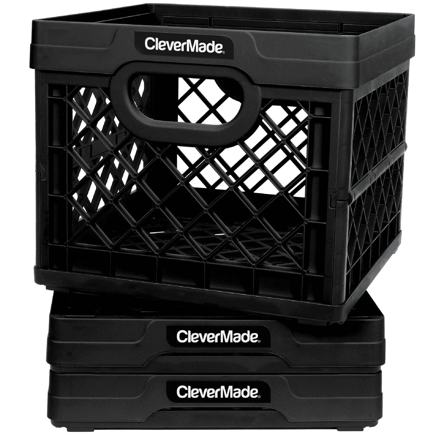 Clevermade - MilkCrates Plastic 25L Collapsible Utility Crate, Black (3-Pack) ZSQ8_M6MAX31