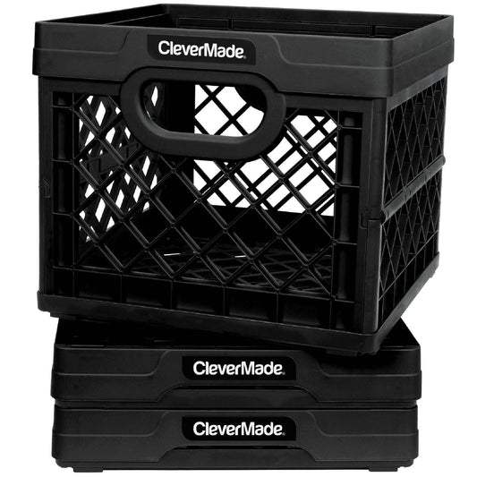 Clevermade - MilkCrates Plastic 25L Collapsible Utility Crate, Black (3-Pack) ZSQ8_M6MAX31