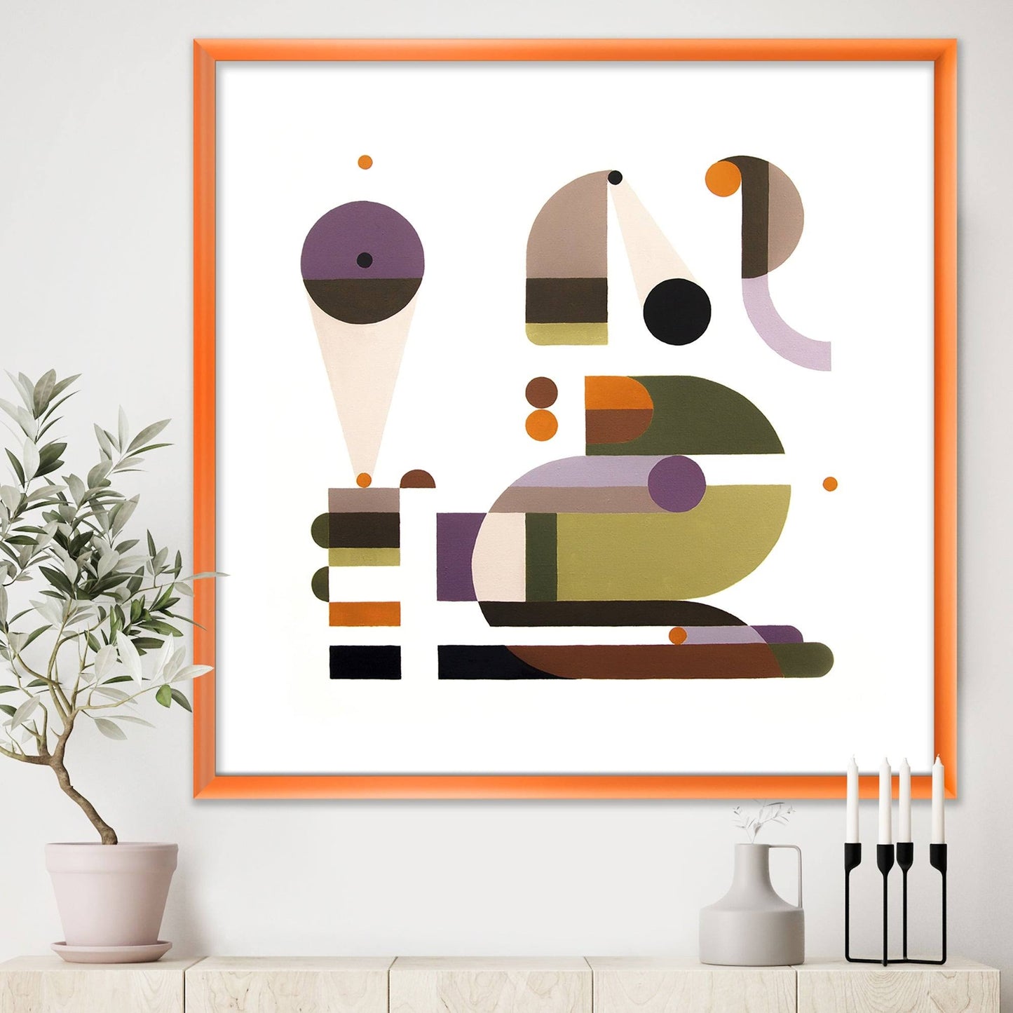 Designart &Emergency Call& Mid-Century Modern Framed Art Print - 16 in. Wide x 16 in. High - Orange NER8_N7NGL41