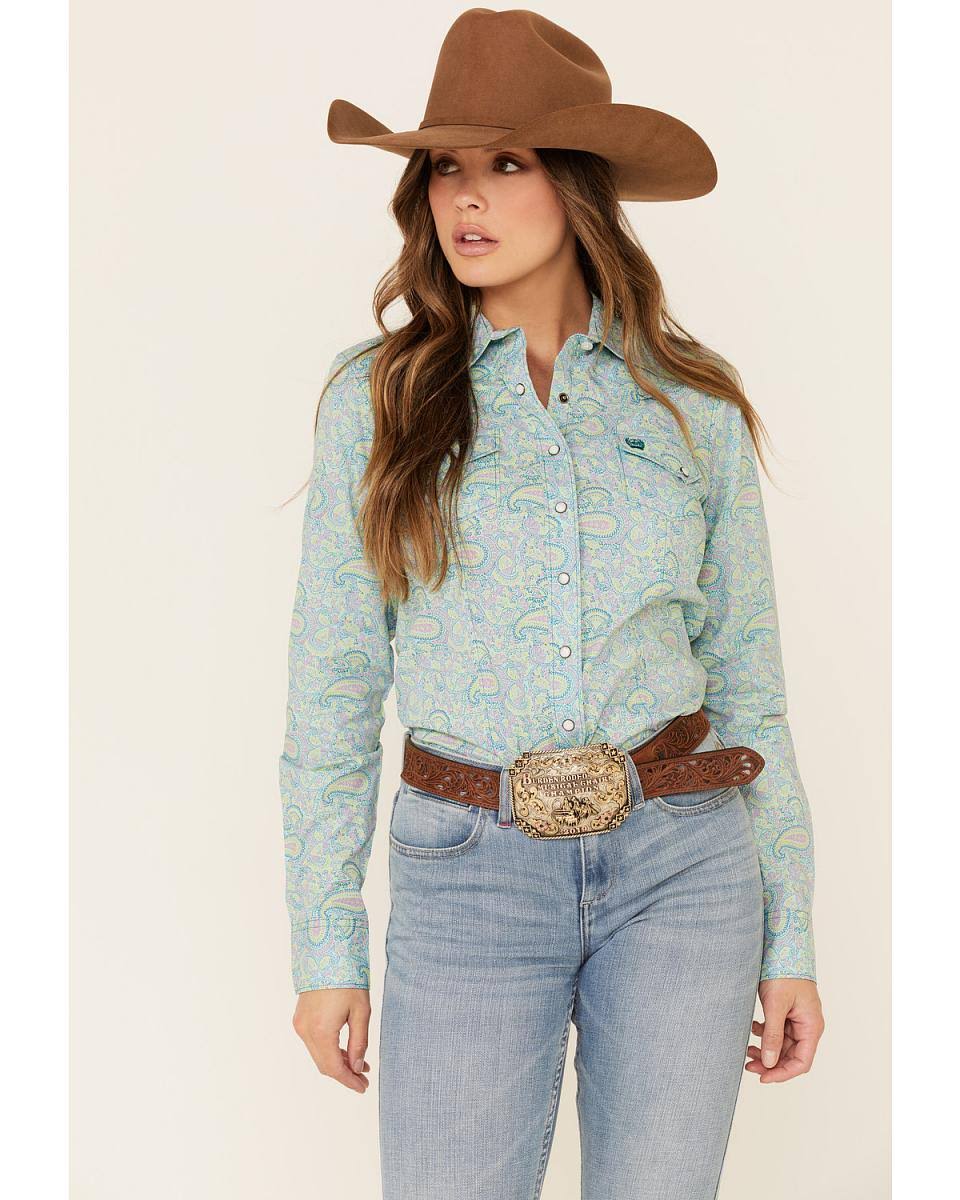 Cinch Womens Multi Paisley Print Snap Front Long Sleeve Western Shirt CSL0_I4RNZ49