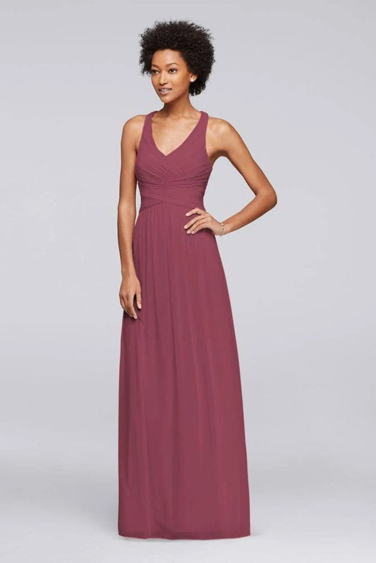 David&s Bridal Mesh Long Bridesmaid Dress with Crisscross Back - Chianti, 14 NJX9_I5KEW24