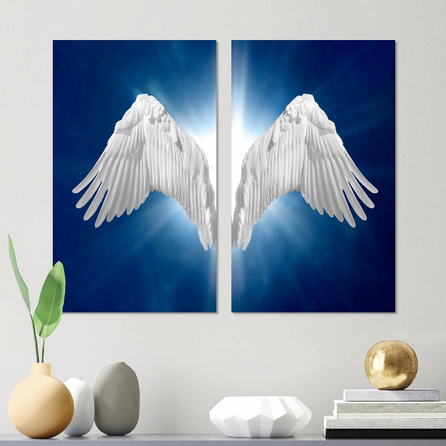 Designart &Angel Wings on Blue Background& Abstract Canvas Wall Art Print 2 Piece Set - 12x22 W x 20x22 H x 1x22 D x 2 Pieces TEG9_U3JAH40