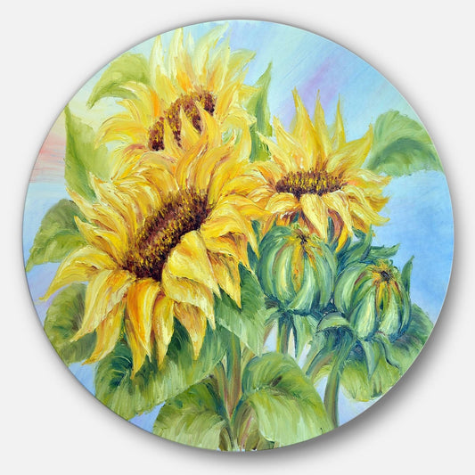 Designart &Three Sunflowers& Floral Glossy Large Disk Metal Wall Art - 29 x 29 - Disc of 29 inch ZMY7_V2JBO87