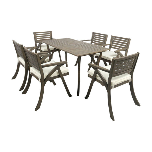 Christopher Knight Home Hermosa Outdoor Acacia Wood 7-Piece Rectangle Dining Set with Cushions by Grey Finish + Cream, Gray UPT3_A2EUQ69