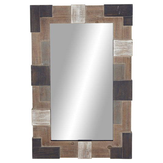 Decmode Brown Wood Farmhouse Wall Mirror RLH0_R7VZY51