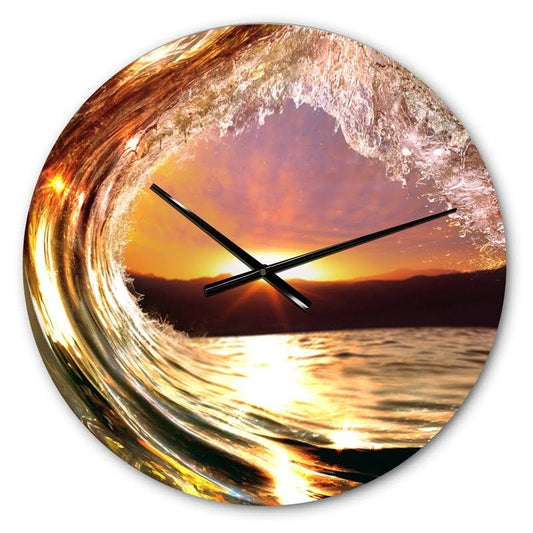 Designart &Colored Ocean Waves Falling Down VIII& Modern Seashore Wall Clock - 23 in. Wide x 23 in. High SRX1_O0SLO03