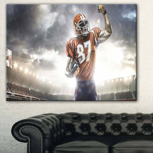 Designart American Footballer on Stadium Sports Photo Canvas Print 32 in. Wide x 16 in. High PZH5_V9HJA86