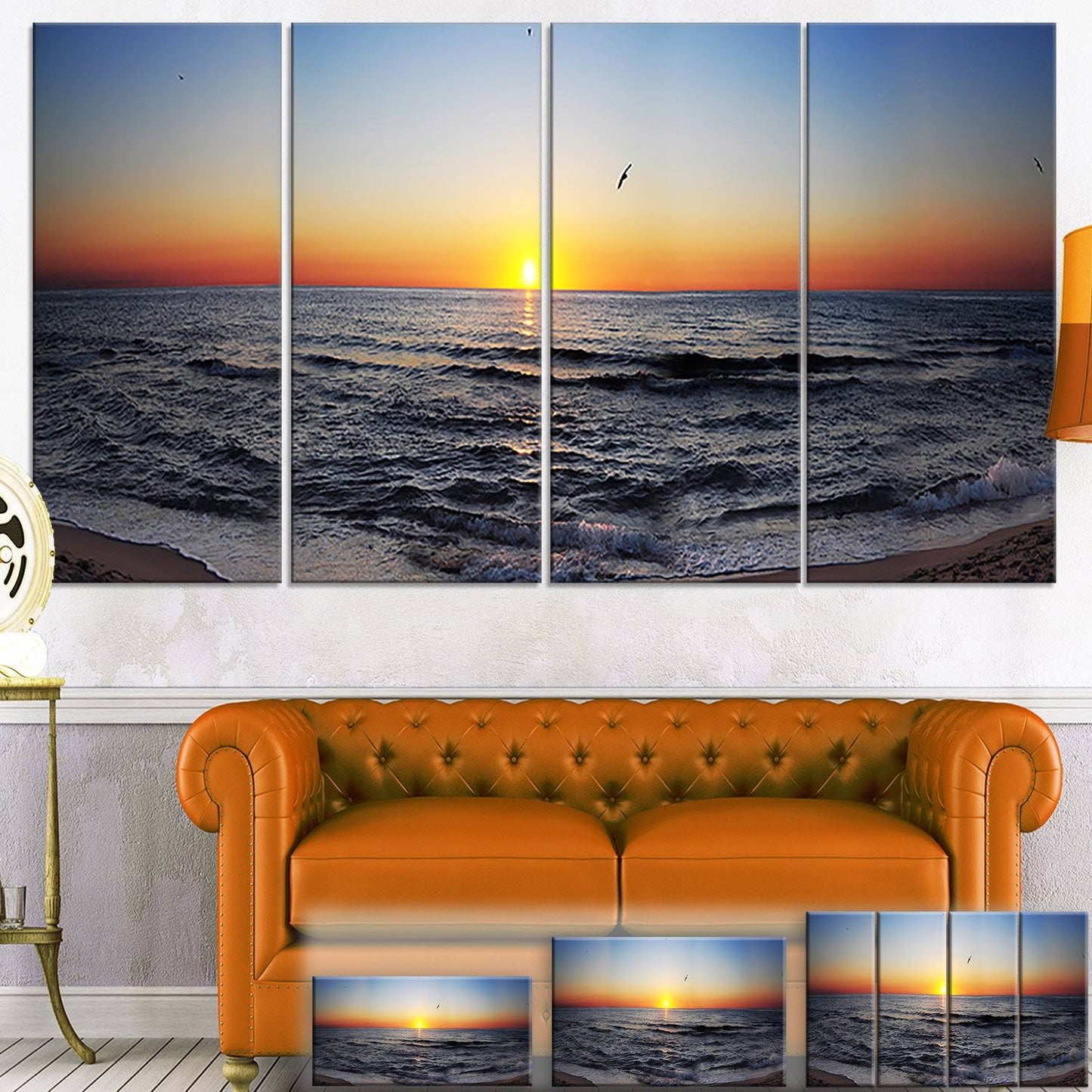 Designart &Sunrise at Sea Panorama& Photo Canvas Wall Art - 40 in. Wide x 30 in. High - 1 Panel NBA6_F6MLU42