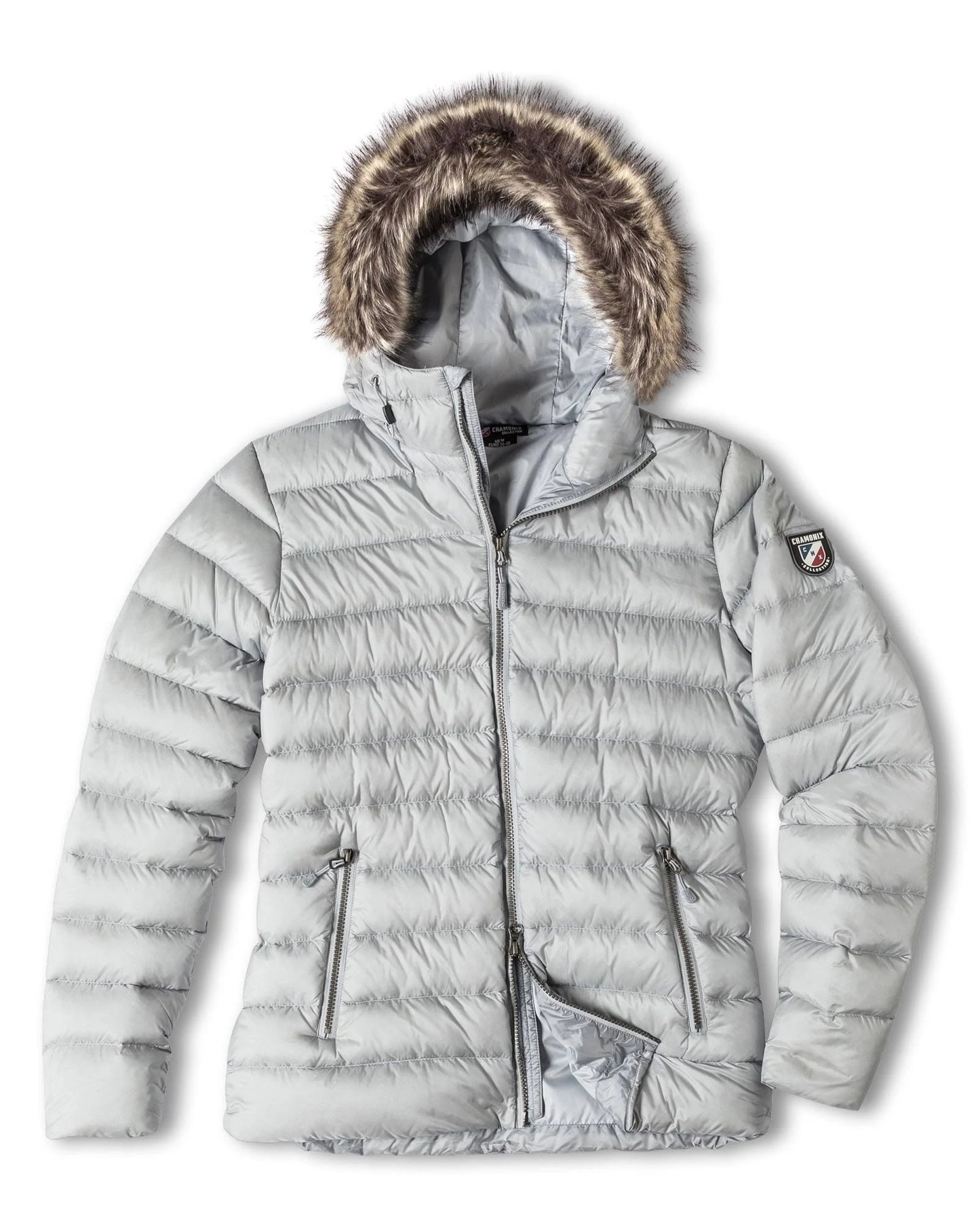 Chamonix Womens Chambery Hooded Down Jacket Silver L YQP6_Q7TJO35