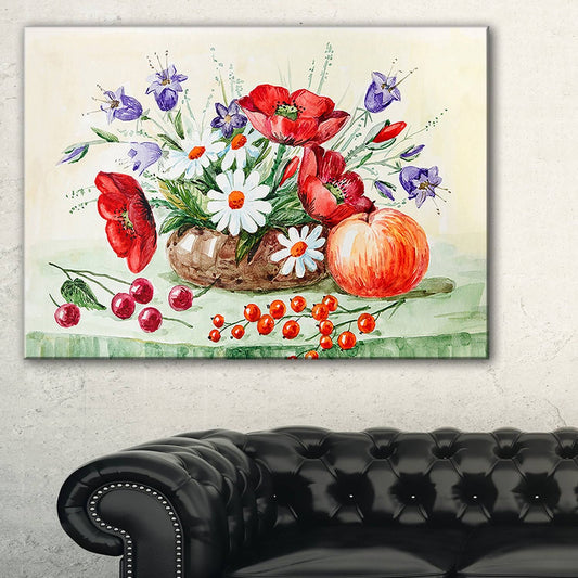 Design Art Colorful Bunch of Flowers and Fruits - Floral Canvas Art Print - Green, 40 in. Wide x 20 in. High LBY5_D9UCP46