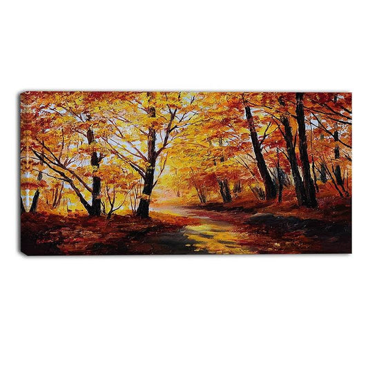 Design Art Forest in Autumn Landscape Painting Print on Wrapped Canvas NBK4_F8GHF80