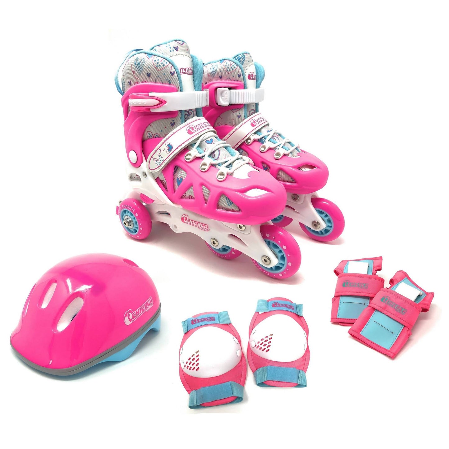 Chicago Skates Training Kids& Roller Skate Combo Set - Pink/White (M) ACY0_Z0CLQ02