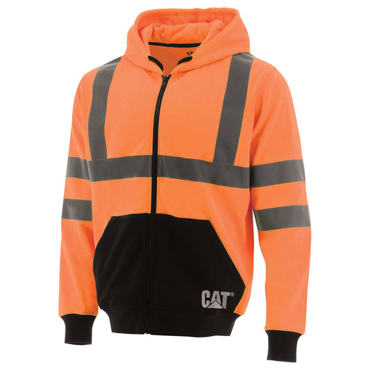 Cat Hi-Vis Full Zip Colorblock Sweatshirt, Hi-Vis Orange, M LUW2_P5QYU03