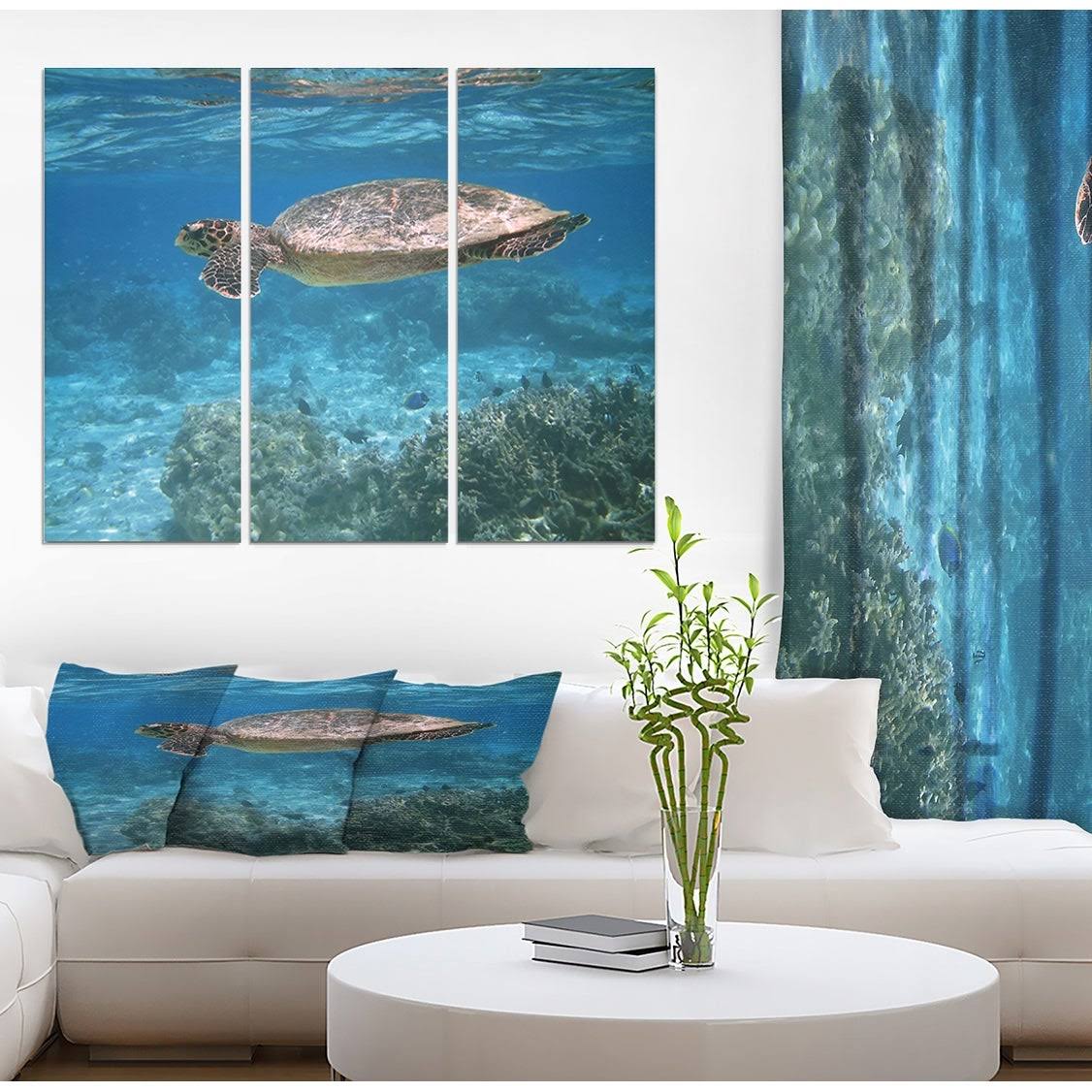 Designart &Sea Turtle& Sea Shore Nautical Photographic on Wrapped Canvas Set - 36x28 - 3 Panels - 36 in. Wide x 28 in. Hig NZF0_Z6LYL96