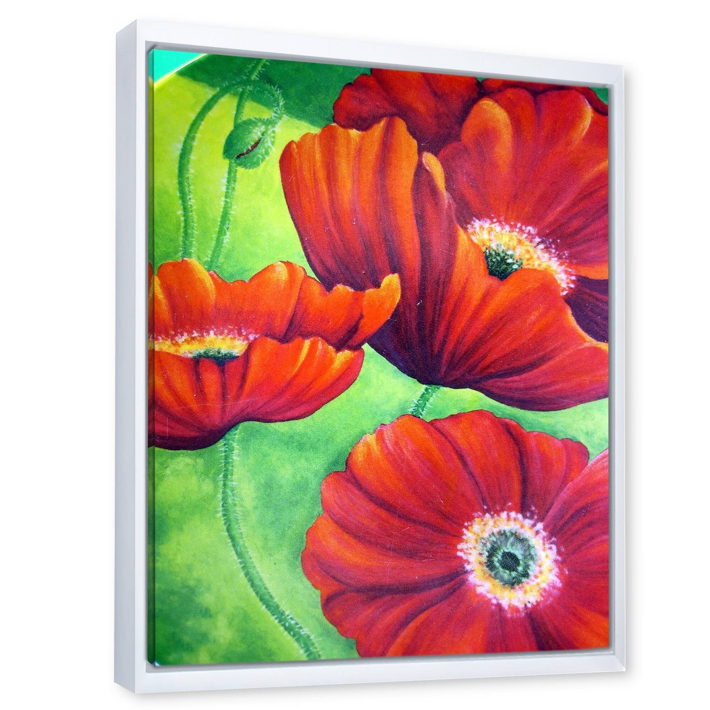 Designart &Red Blossoming Poppies VII& Traditional Framed Canvas Wall Art Print - 30 in. Wide x 40 in. High - White COY1_U5HGB28