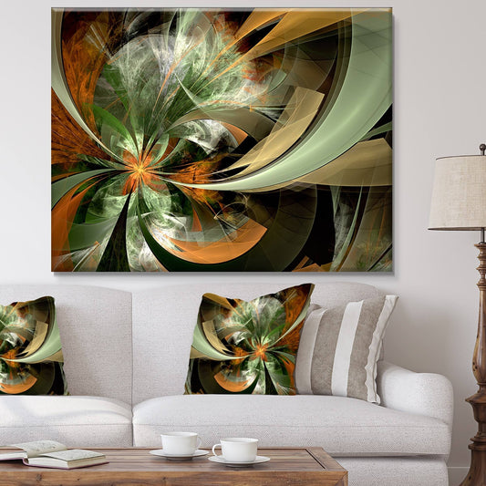 Designart &Symmetrical Orange Green Fractal Flower& Floral Canvas Art Print - 40 in. Wide x 30 in. High AJC7_B0WPS65