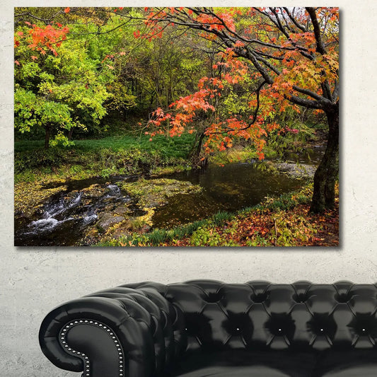 Design Art &Fall Trees in Bright Colors& Photographic Print on Wrapped Canvas, Size: 28 inch H x 60 inch W x 1.5 inch D, Green VXN4_F2XHG12