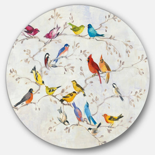 Designart &Multi-Color Bird on Tree& Traditional Metal Circle Wall Art - 23 x 23 - Disc of 23 inch AAD6_N7HMI71