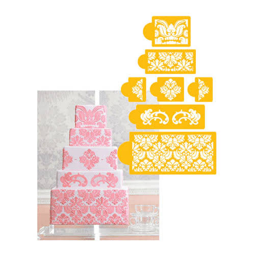 Designer Stencils Decorating Stencil Damask Cake 5-Tier Set WUN7_Q9UMM19