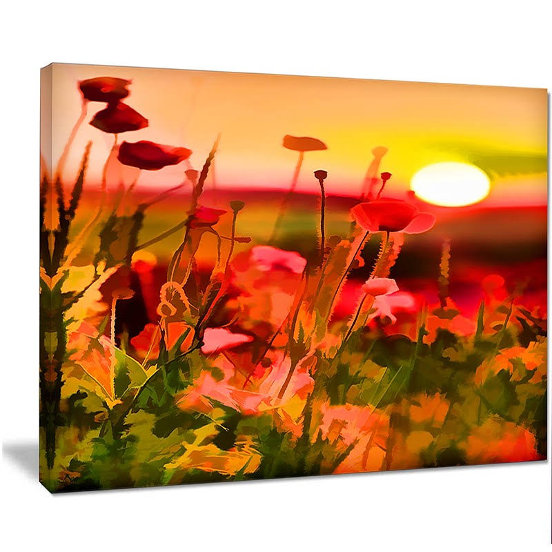 Design Art &Summer Sunset with Red Poppies& Graphic Art on Wrapped Canvas, Size: 30 inch x 40 inch ROY2_G0UXA65