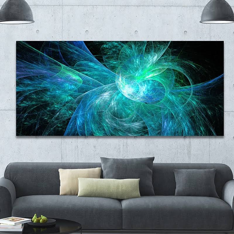 Design Art Blue on Black Fractal Illustration Graphic Art on Canvas, Size: 28 inch H x 60 inch W x 1.5 inch D QUE9_S3HLS47