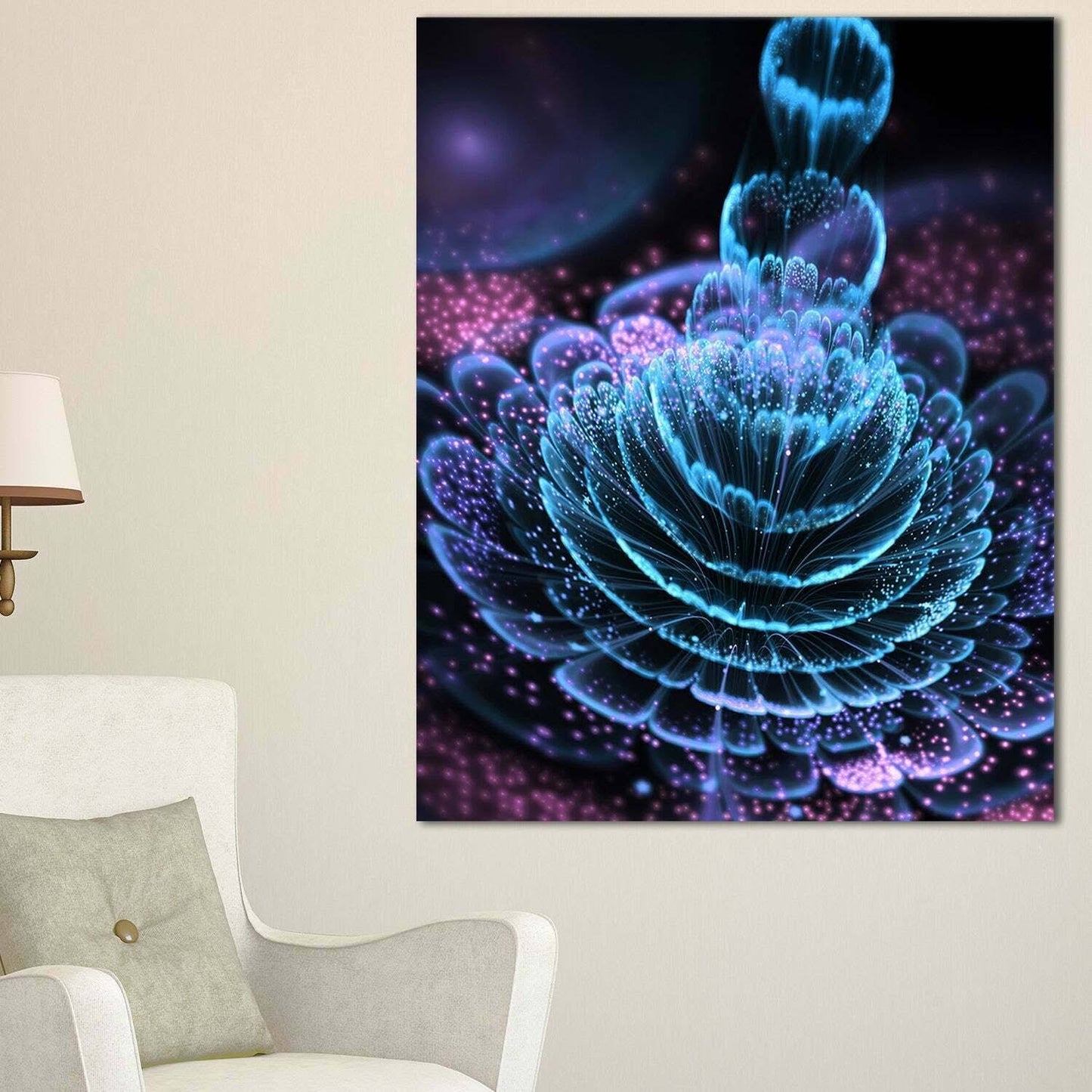 Design Art Glossy Blue Purple Fractal Flower - Large Floral Wall Art Canvas, 20 in. Wide x 40 in. High WDB8_F6XSE80