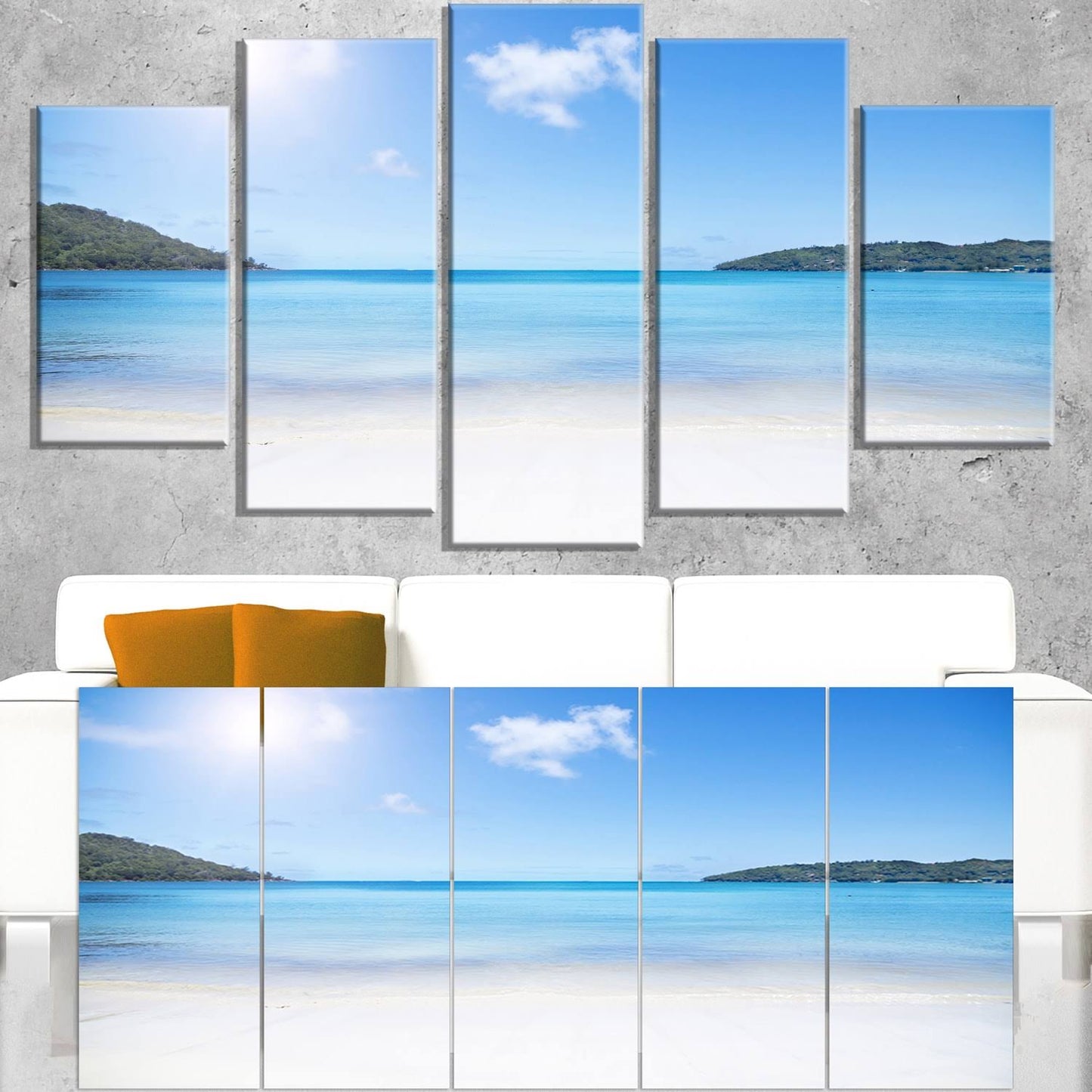 Designart PT10747-401 Calm Beach of Azure Indian Ocean-Contemporary Seascape Art Canvas (5 Piece), 60x22 x 28x22 STN7_M6MLF19