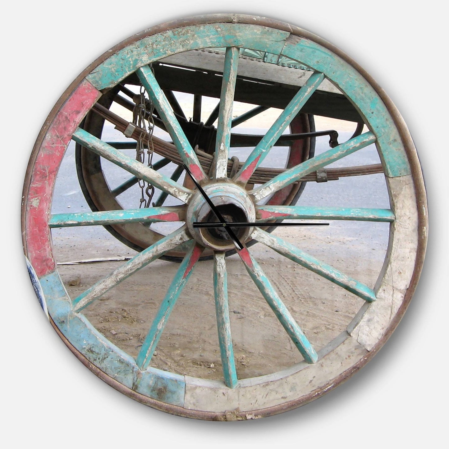 Designart Turquoise Painted Cottage Wagon Wheel Clock Oversized Farmhouse Wall Clock - 36 in. Wide x 36 in. High ODQ5_G4CXF89