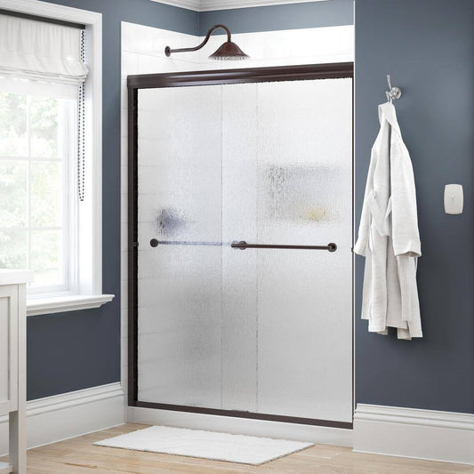 Delta Crestfield 60 in. x 70 in. Traditional Semi-Frameless Sliding Shower Door in Bronze and 1/4 in. (6mm) Rain Glass 158868 JMW7_Y2MBZ19