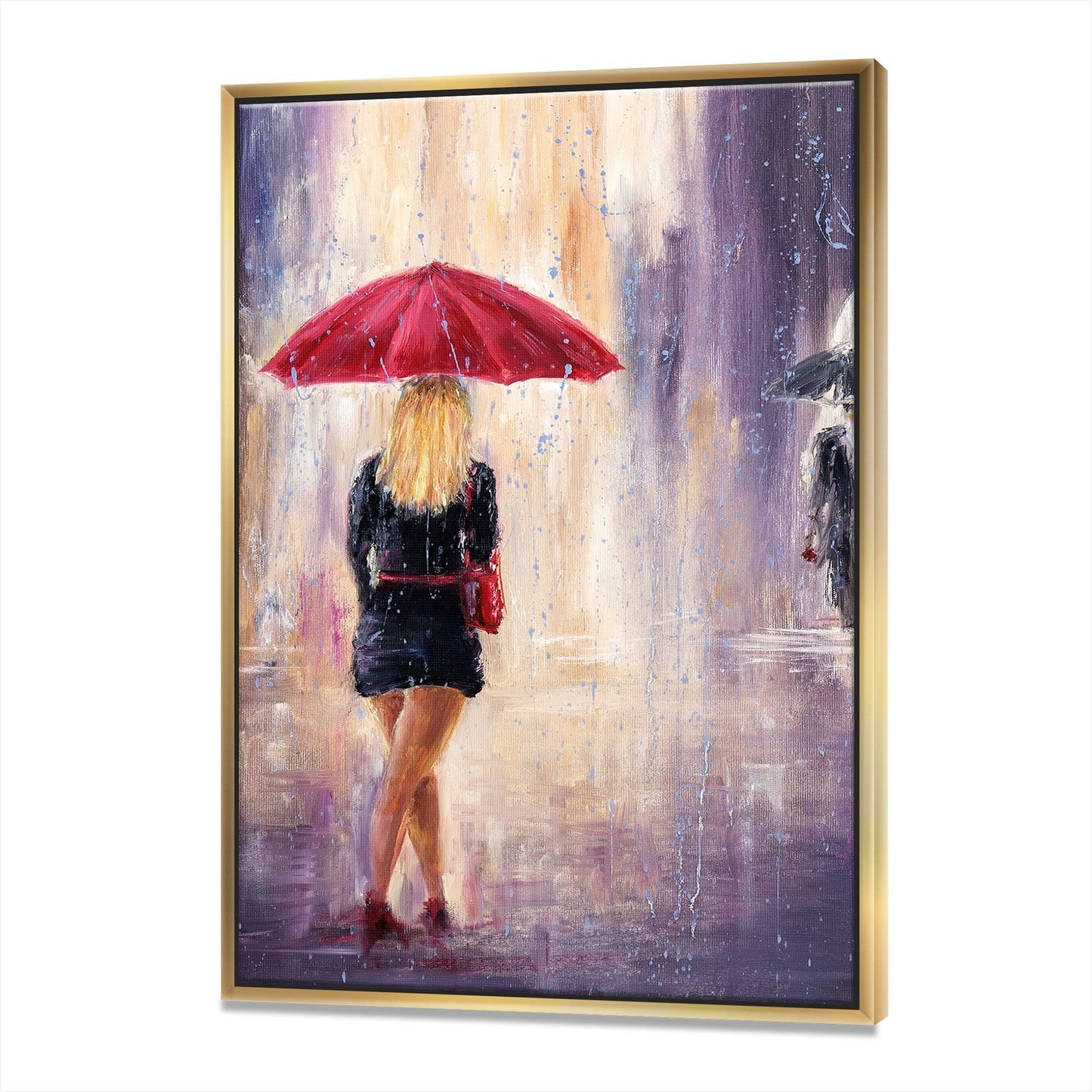 Designart Lady with Red Umbrella Walking in The Rain Traditional Framed Canvas Wall Art Print - 30 in. Wide x 40 in. High - Go NGJ7_W6TZU05