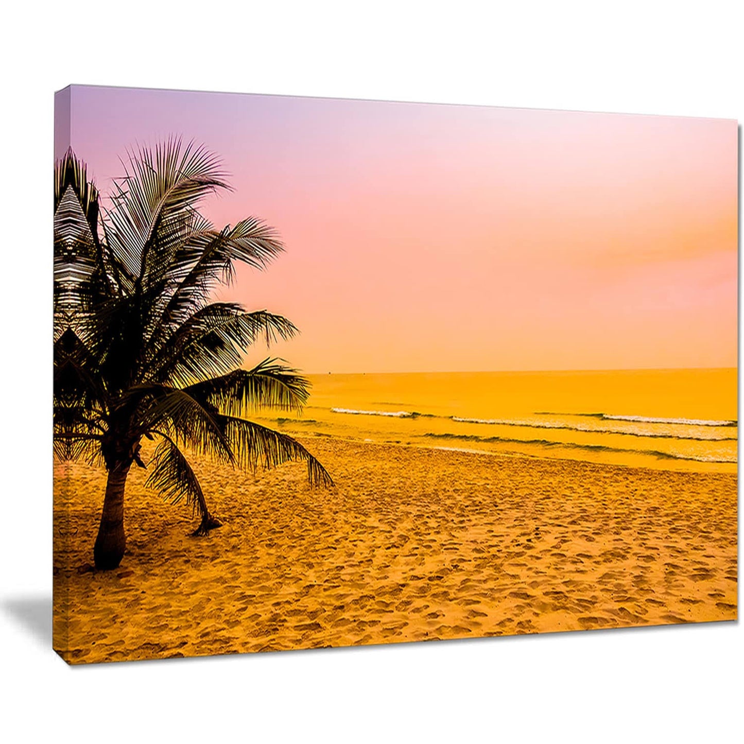 Design Art &Coconut Tree Silhouette& Photographic Print on Wrapped Canvas, Size: 30 inch H x 40 inch W x 1 inch D, Yellow GHB5_N6KVP11