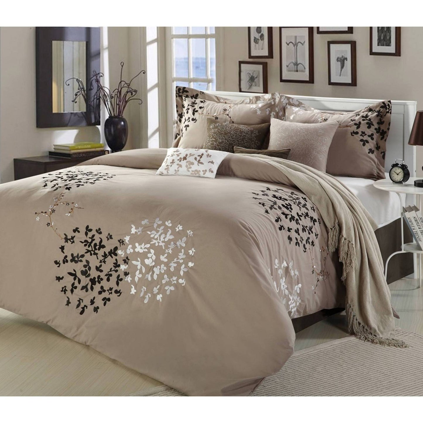 Chic Home Cheila Embroidered Comforter Set - King - Brown - 12 Piece UXH3_M0QAR95