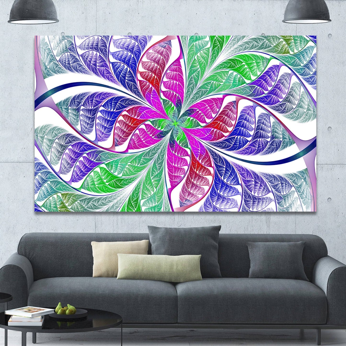 Design Art Flower-like Fractal Stained Glass Graphic Art on Canvas, Purple CBH9_Y8NUS02