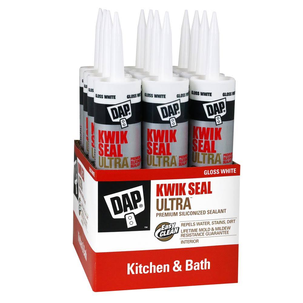 Dap Kwik Seal Ultra 10.1 oz. White Advanced Siliconized Kitchen and Bath Caulk (12-Pack) MKA2_U3WSA69