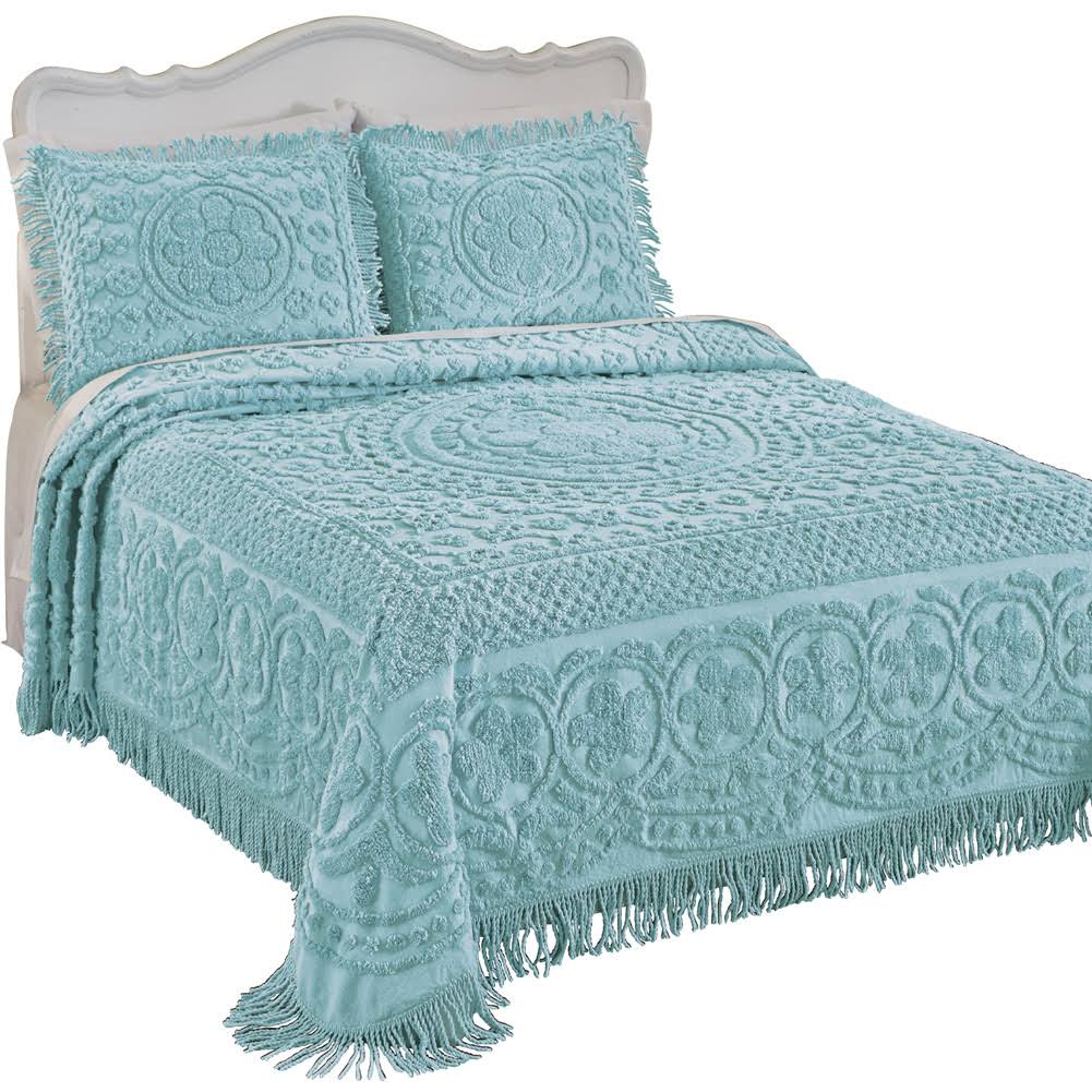 Collections Etc Calista Chenille Lightweight Bedspread with Fringe Border Turquoise Queen ORJ0_P9LLX21