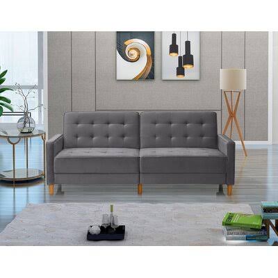 Delcastillo Twin 78x22 Wide Velvet Tufted Back Convertible Sofa Corrigan Studio Body Fabric: Gray DQJ6_F0LYM89