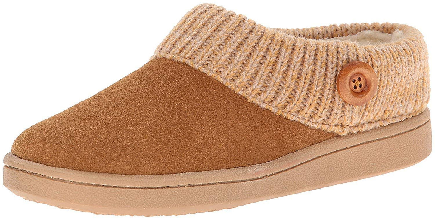 Clarks Womens Slipper Suede Leather Knitted Collar Clog Slippers - Plush Faux Fur Lining PWO0_S5FNS77