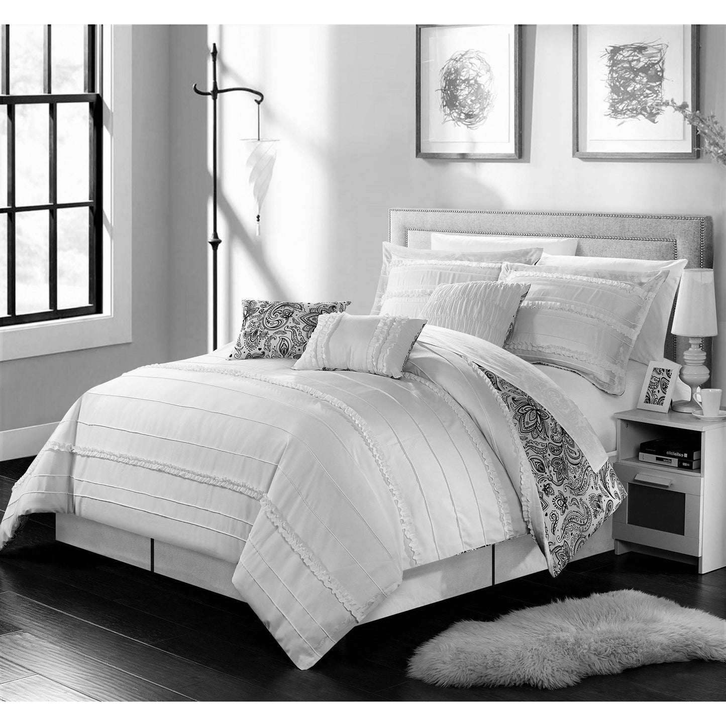 Chic Home Maeve 11 Piece Reversible Bed in A Bag Comforter Set, Size: King, White BXZ6_K8HFC86