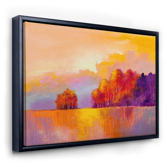 Designart Autumn Colored Forest Treescape XIII Farmhouse Framed Canvas Wall Art Print - 44 in. Wide x 34 in. High - Black TZH6_G6RGR83