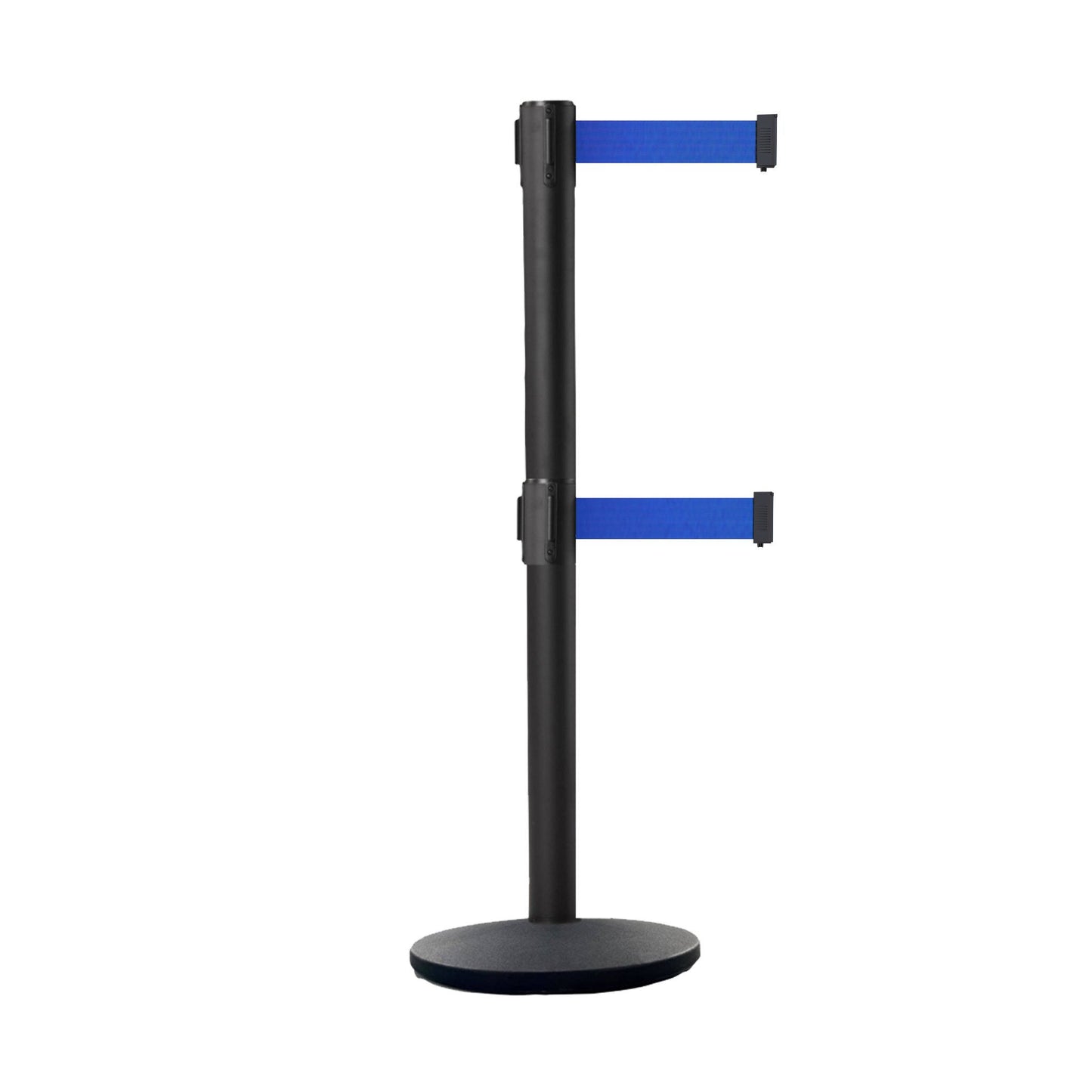 CCW Series IRBB-100D Retractable Belt Barrier Black Post, Cast Iron Base - 11 ft. Belt by Crowd Control Warehouse EWE9_E7WSB88