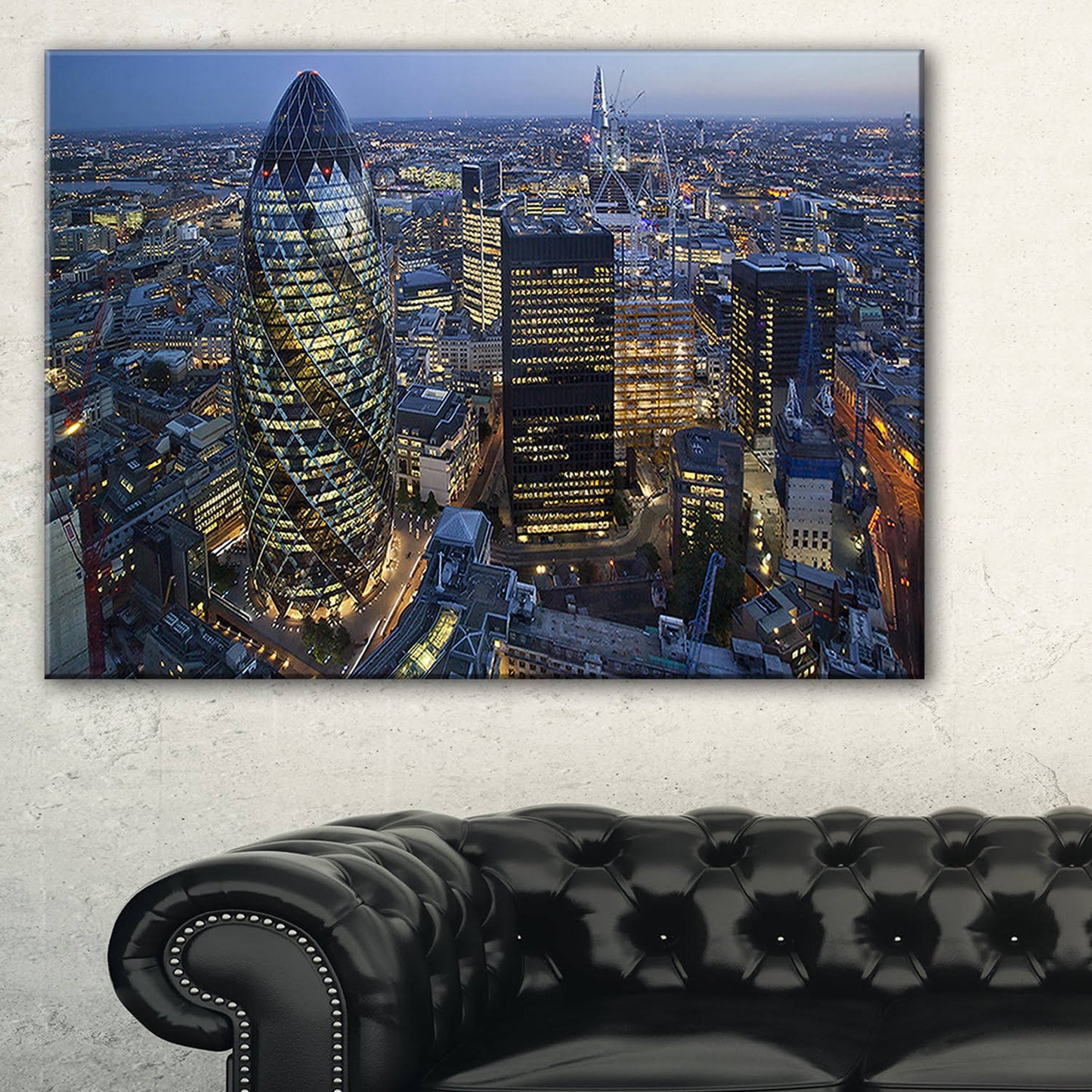 Design Art London Skyline at Sunset Cityscape Photograph on Canvas, Size: 20 inch H x 40 inch W x 1 inch D, Blue XIQ8_E5BEQ38