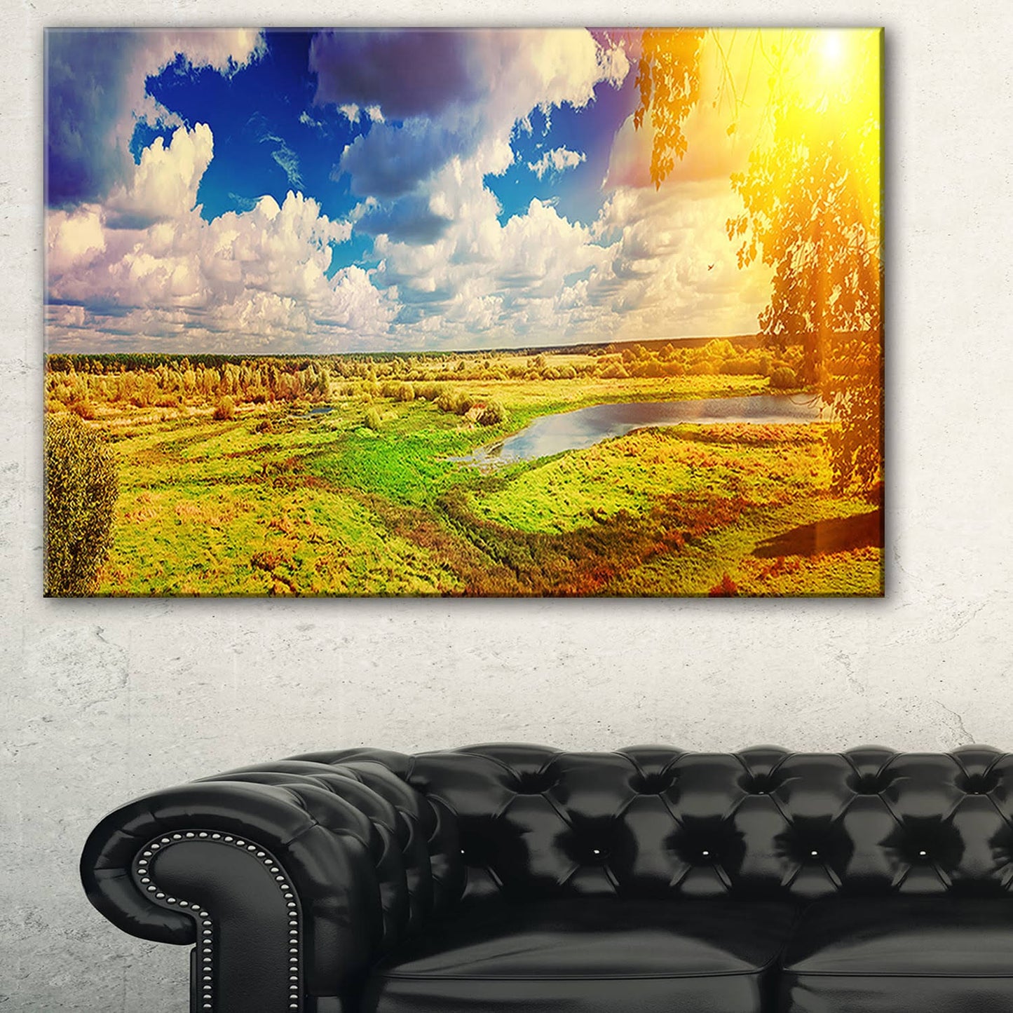 Design Art Meadow with Small Flood Sky Photographic Print on Wrapped Canvas, Size: 30 inch H x 40 inch W x 1 inch D, Green UGB0_V2IKJ65