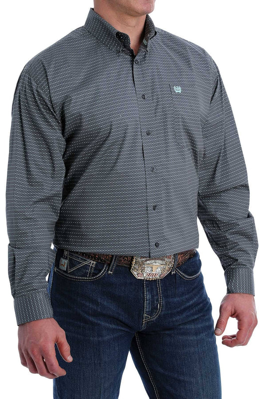 Cinch Mens Grey Stretch Geo Print Long Sleeve Western Shirt GRD0_X8WJA45